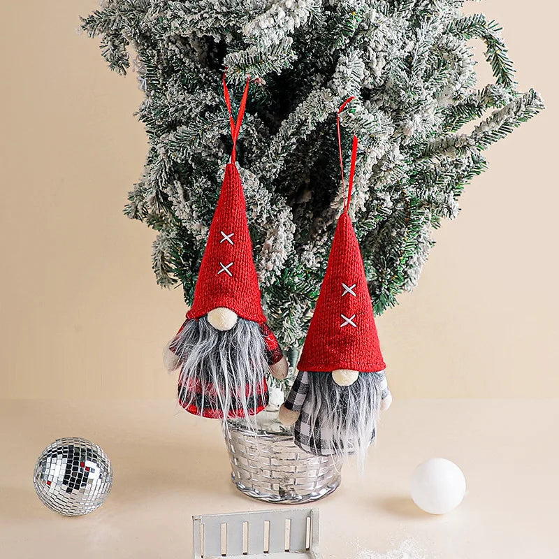 Plush Christmas Gnomes with Jingle Bells and Holly – Buffalo Check Set