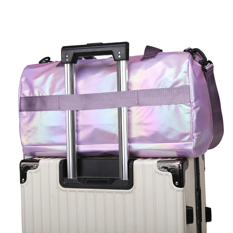 Holographic Gym Duffel Bag – Nylon, Shoe Compartment & Adjustable Strap