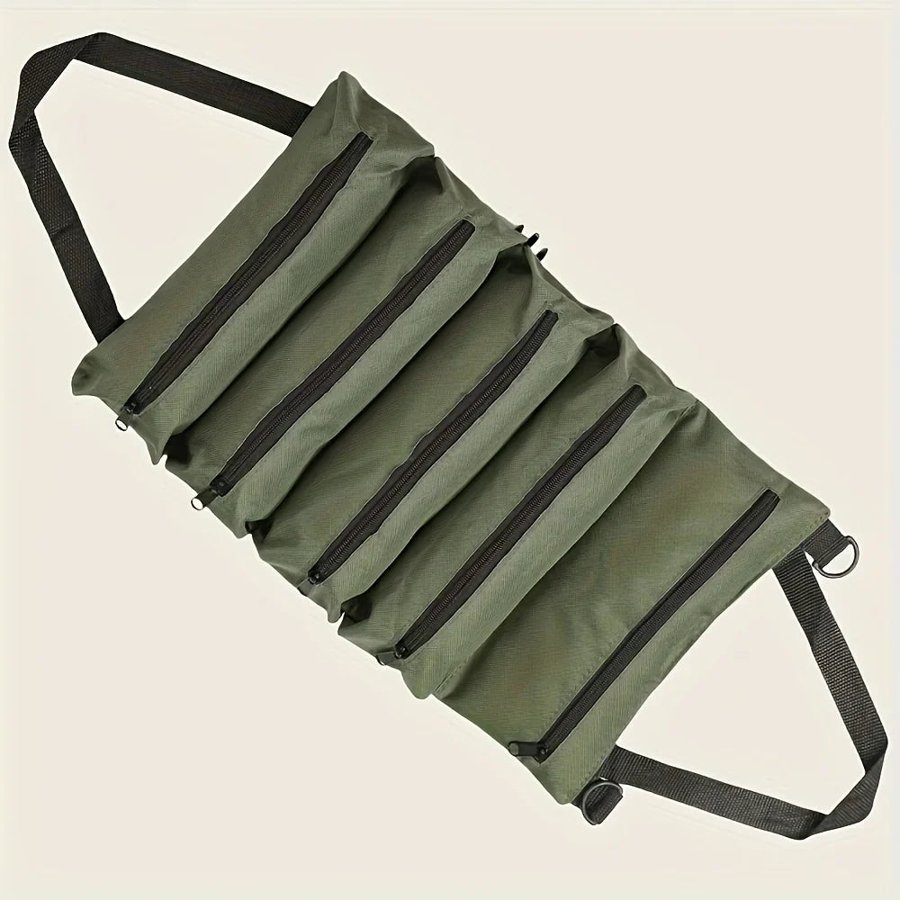 Roll-Up Tool Bag – Oxford Fabric, 4+ Zippered Pockets & Shoulder Strap