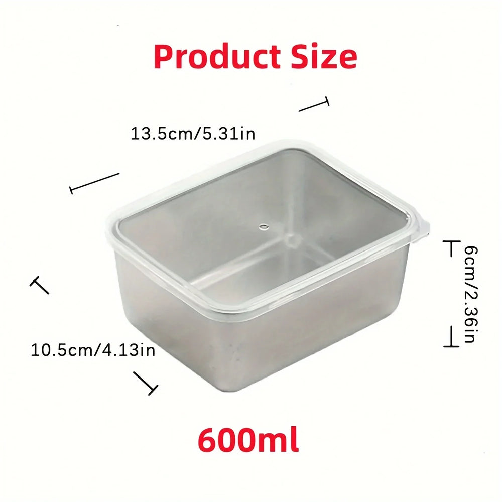 Stainless Steel Food Storage Containers – 600ml, Stackable Set of 6 & Clear Lids