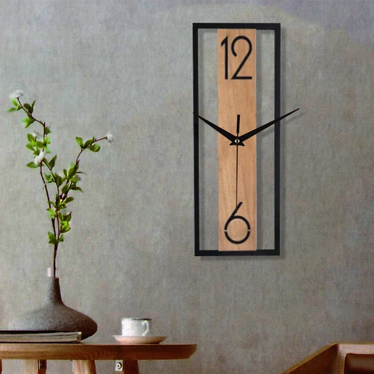 Wall Clock – Modern Rectangular, Slim Frame & Wood-Grain Design