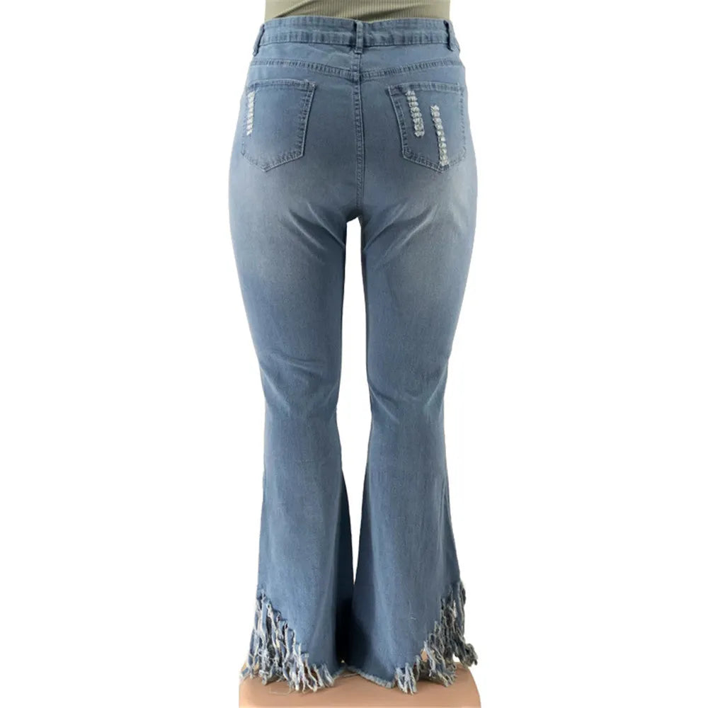 Plus-Size Stretch Flared Jeans for Women - Comfortable & Stylish Denim Trousers