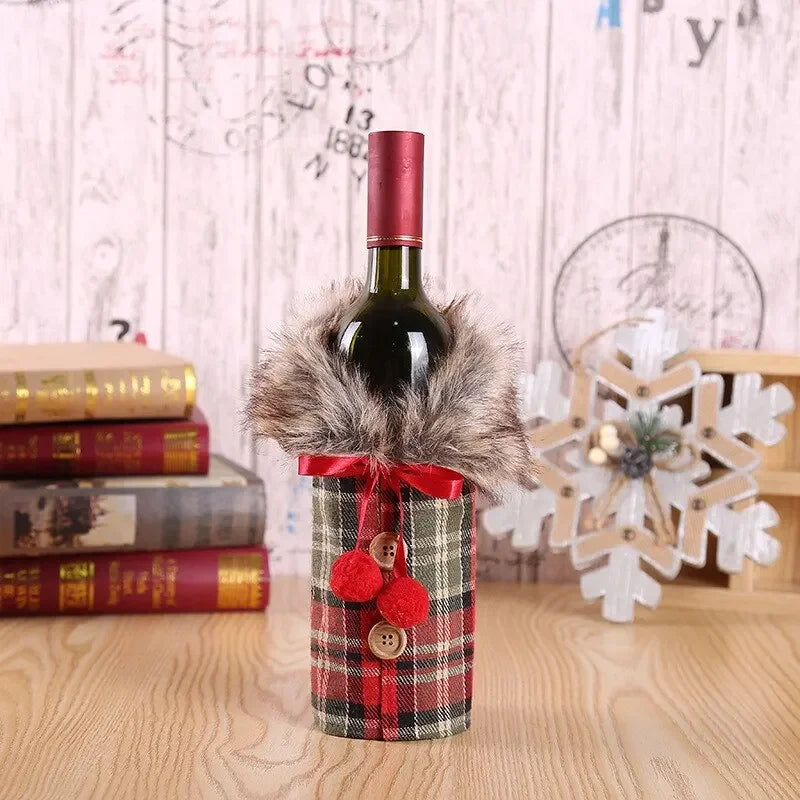 Christmas Wine Bottle Cover with Fur Collar – Santa Coat Bottle Sleeve