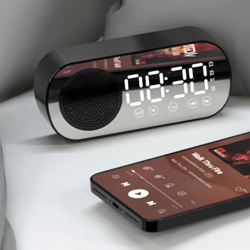 Bluetooth Alarm Clock – LED Display, FM Radio & Built-In Subwoofer Speaker