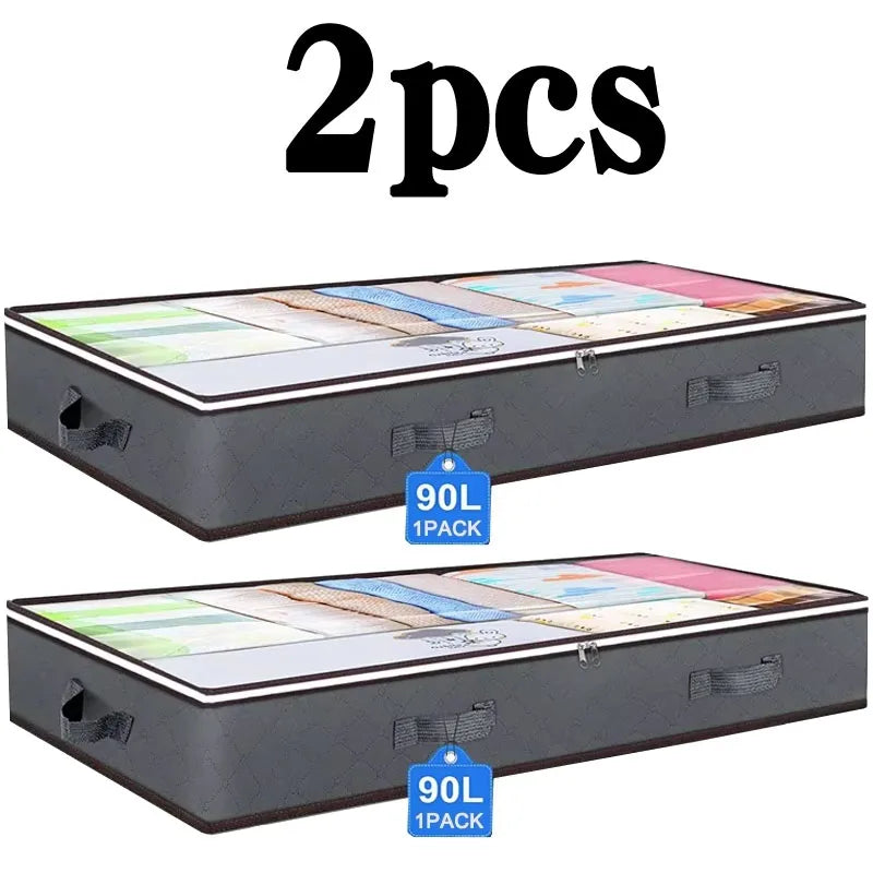 Under-Bed Storage Bags 2-Pack – 90L Each, Clear Zip Lid & Foldable