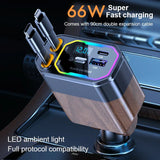 120W 4-in-1 Retractable Car Charger with USB-C & Cigarette Lighter Adapter - Vega