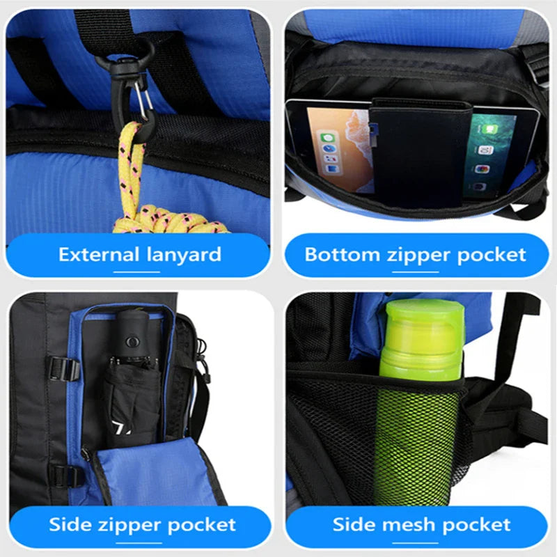 Trekking Backpack – 90L Waterproof Nylon, Padded Hip Belt & Multiple Compartments
