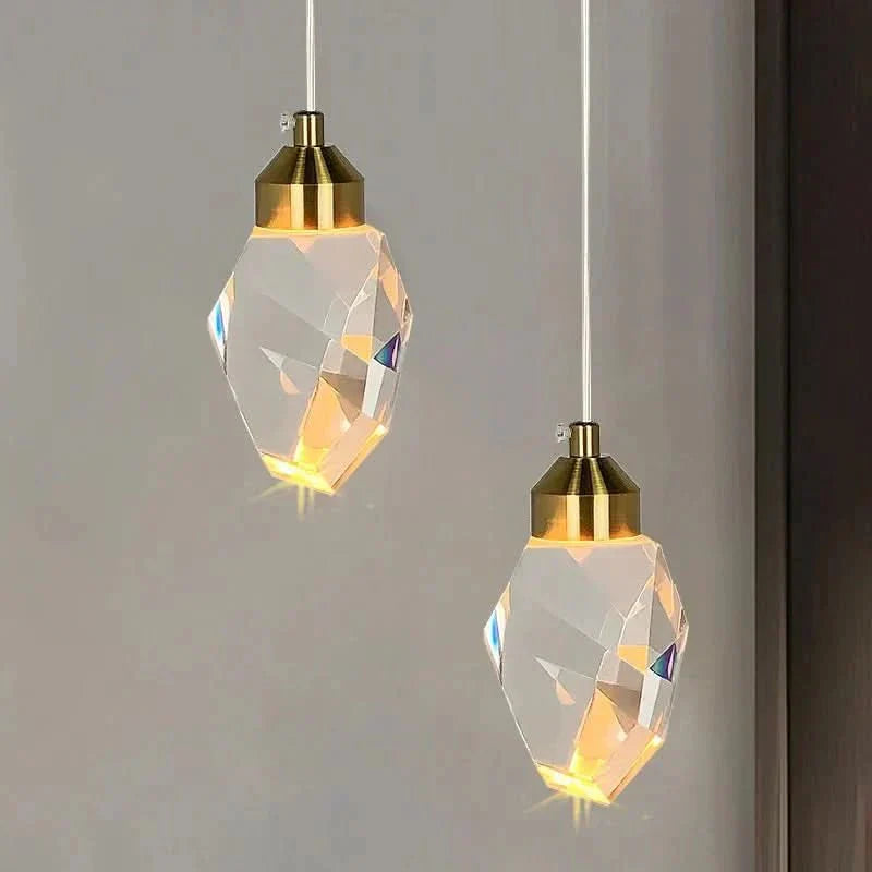 Crystal LED Pendant Light – Faceted K9 Shade, Gold Finish, Warm & Cool White