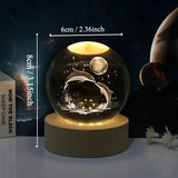 3D Laser-Engraved Crystal Glass Sphere with Color-Changing LED Base - Stunning Decorative Art Piece