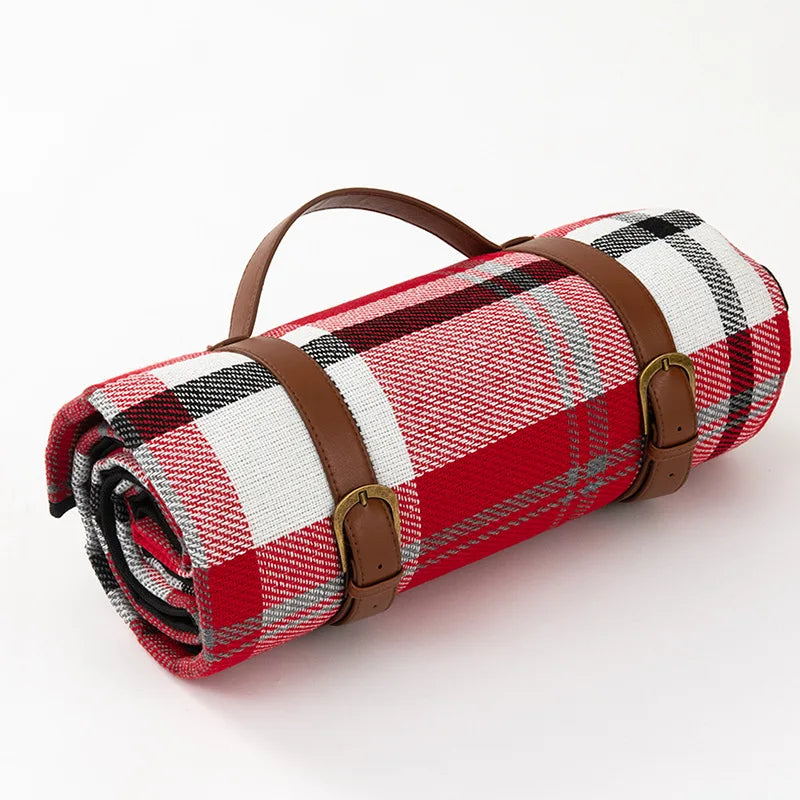 Waterproof Picnic Blanket – PEVA Backing, Foam Padded & Leather Carry Strap