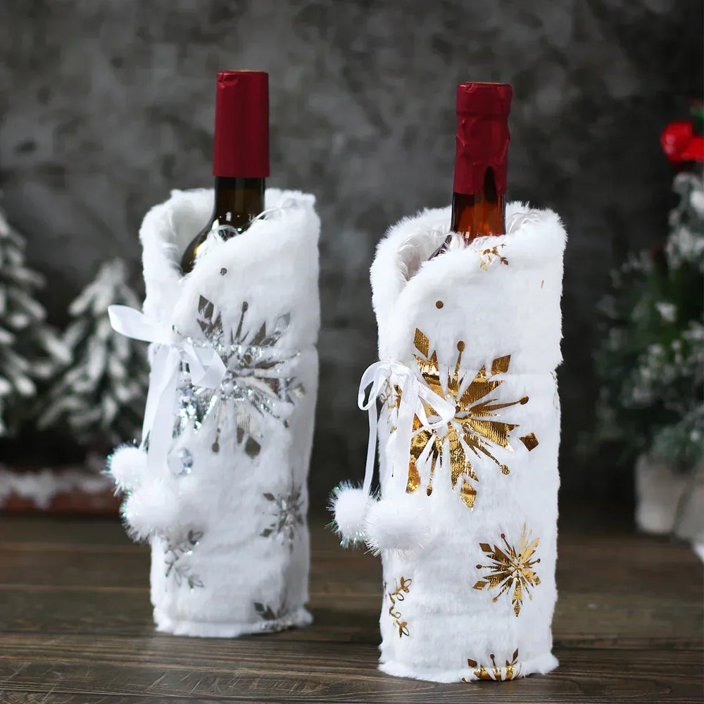 Christmas Wine Bottle Cover with Fur Collar – Santa Coat Bottle Sleeve