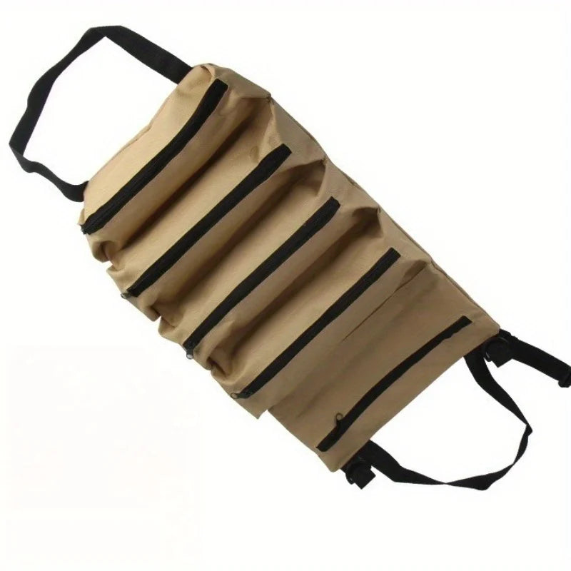 Roll-Up Tool Bag – Oxford Fabric, 4+ Zippered Pockets & Shoulder Strap