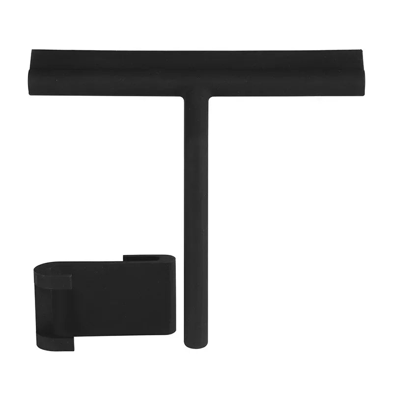 Shower Squeegee with Wall Holder – Silicone Blade, Matte Black & No-Drill Mount
