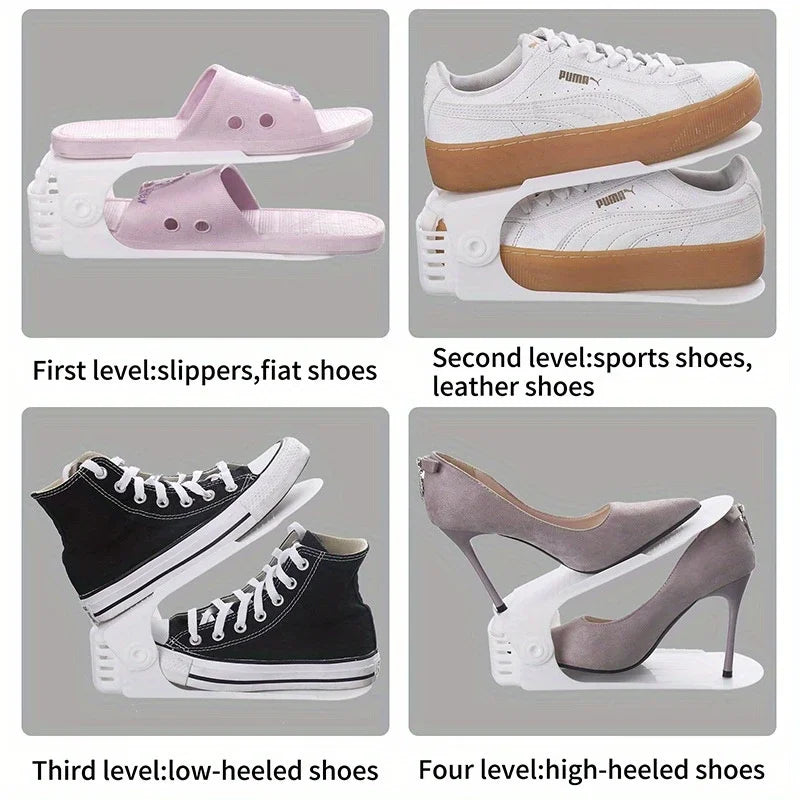 Adjustable Shoe Slot Organizer – 3-Level Height, Stackable & Non-Slip