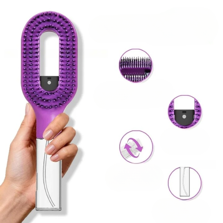 2-in-1 Spray Hair Brush – 50ml Mist Reservoir, Nylon Bristles & 5 Colors