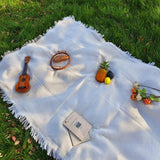 Cotton Picnic Blanket 130×150cm – Fringed Boho Design, Soft & Foldable