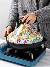 Ceramic Tagine Pot 2L – Floral Design, Gas Stove Safe & Conical Lid