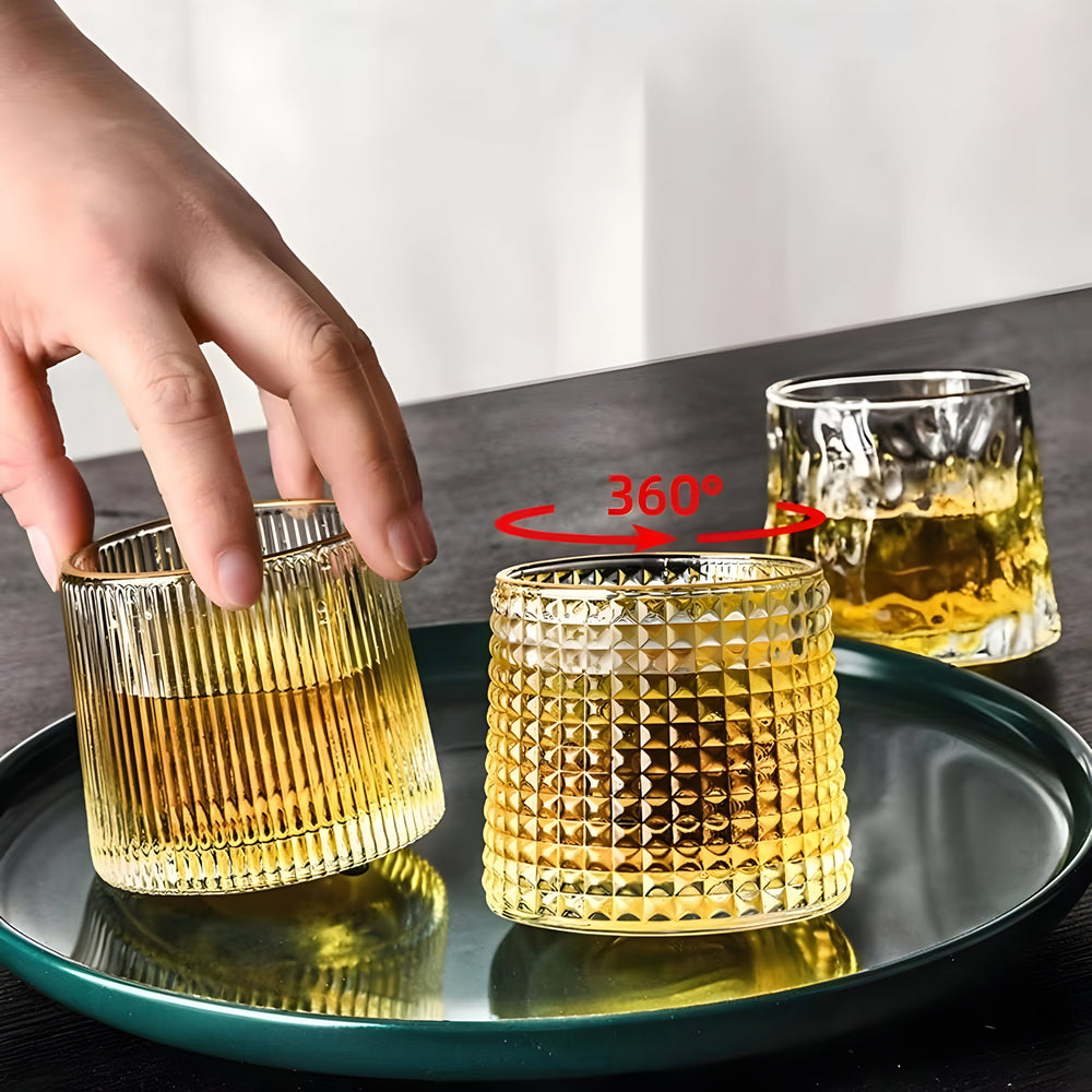 360° Spinning Whiskey Glass – Crystal, 200ml Capacity & Textured Design