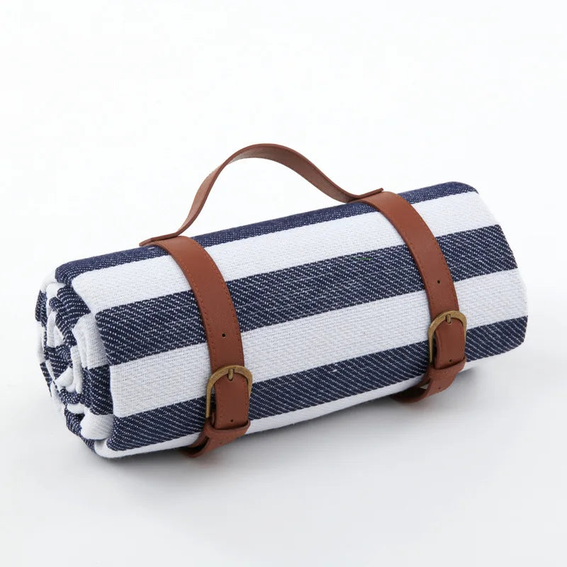 Waterproof Picnic Blanket – PEVA Backing, Foam Padded & Leather Carry Strap