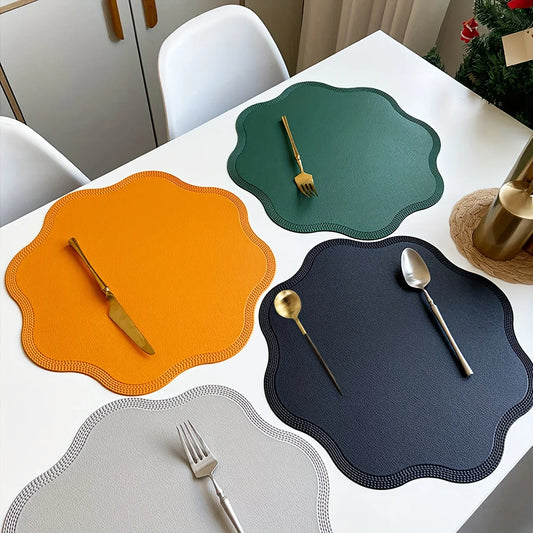 Faux Leather Placemats – Round Shape, Embossed Flower Design & Waterproof Finish