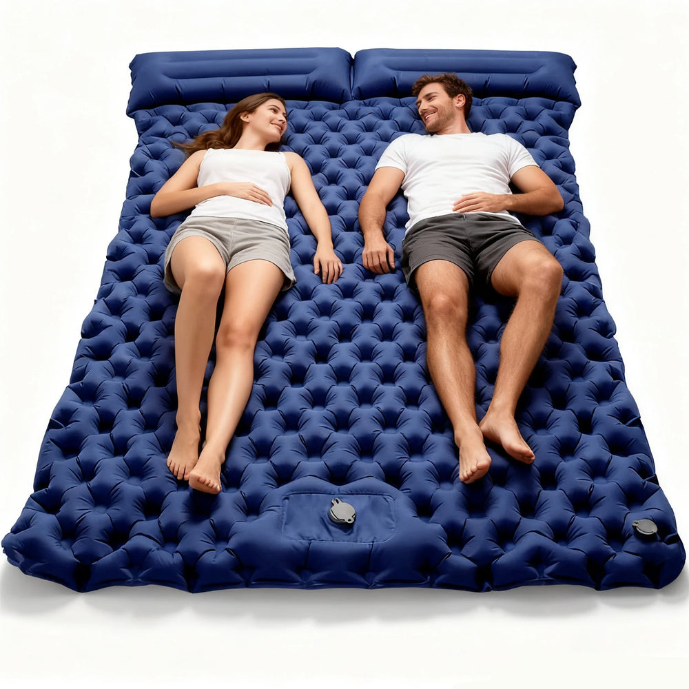 Double Air Mattress – Built-In Foot Pump, Attached Pillows & 120×199cm