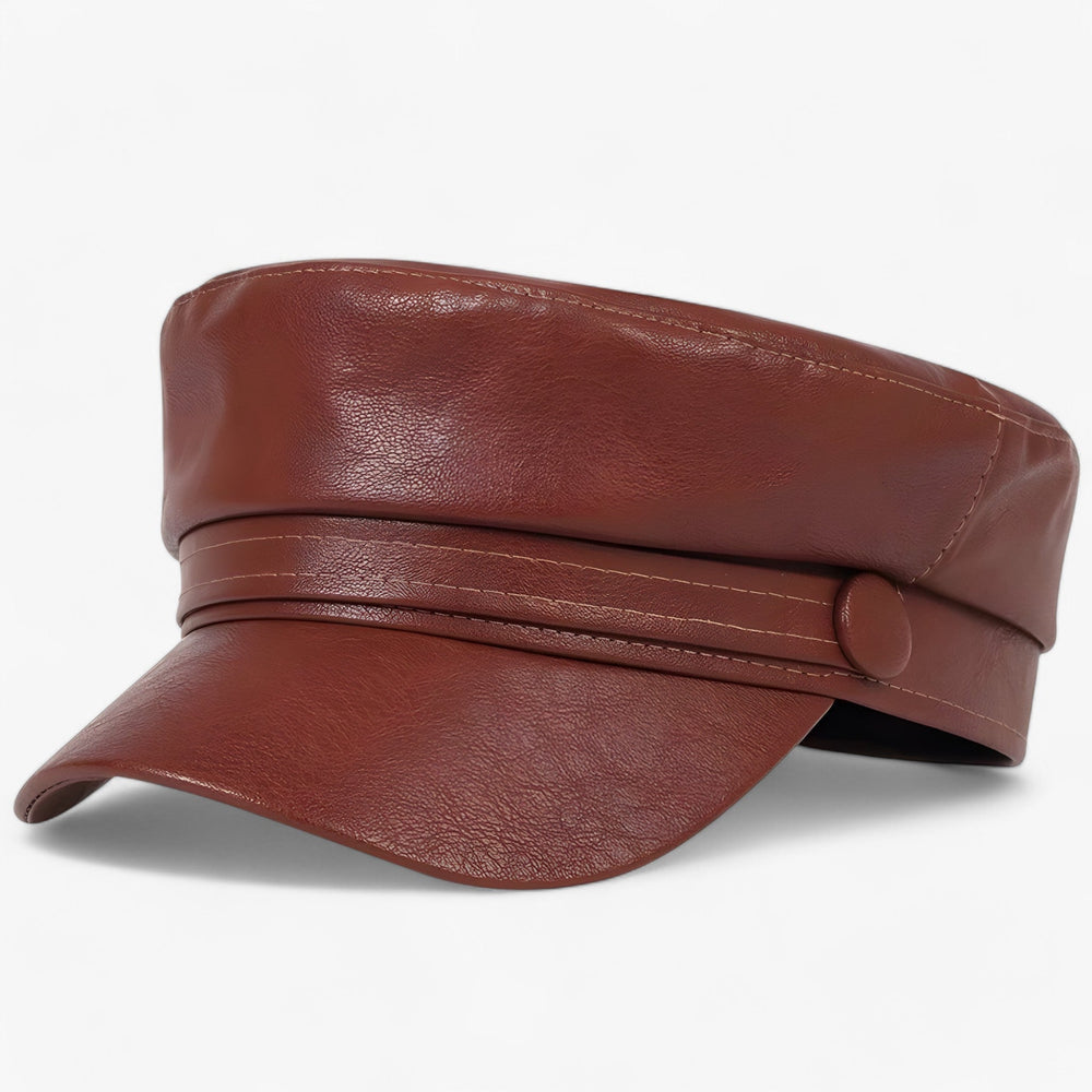 Octagonal Leather Flat Cap – Unisex, PU Leather & Adjustable Newsboy Fit