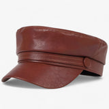 Octagonal Leather Flat Cap – Unisex, PU Leather & Adjustable Newsboy Fit