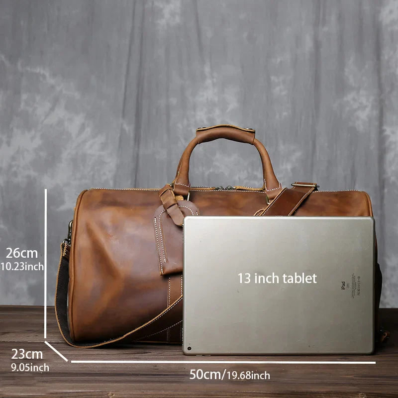 Leather Travel Duffel Bag – Crazy Horse Brown, Large Capacity & Shoulder Strap