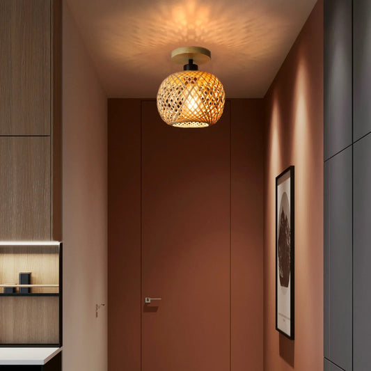Bamboo Ceiling Lamp – Handwoven Rattan, LED Fixture & Natural Design