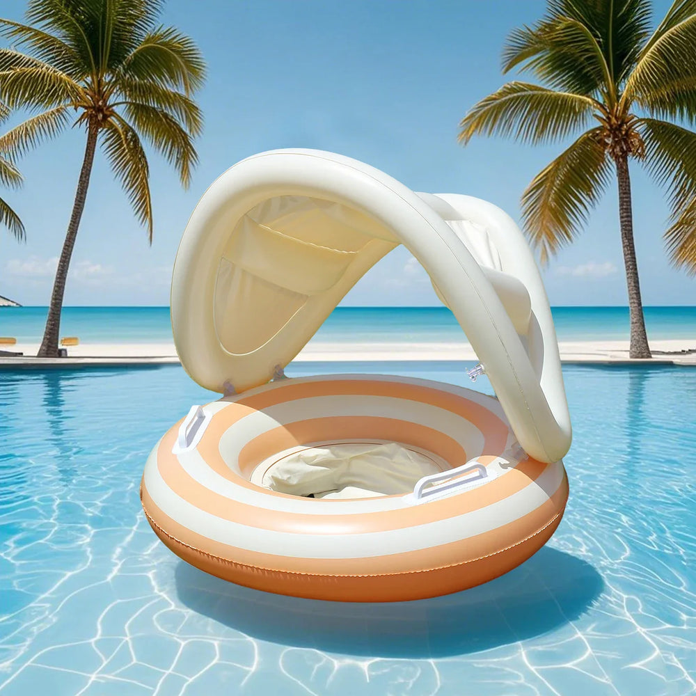 Inflatable Pool Float with Sun Canopy – PVC, Grip Handles & Shade