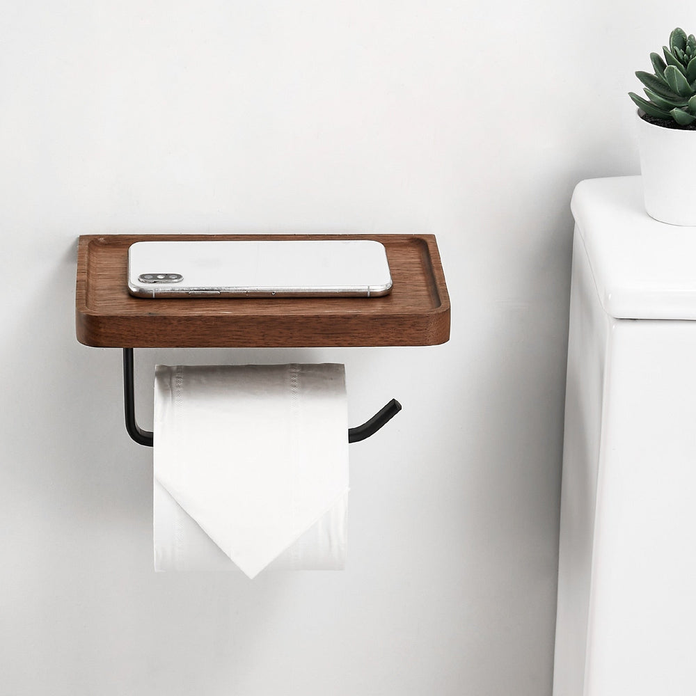 Wandmontierter Holz Toilettenpapierhalter mit Ablage – Stilvoller und Praktischer Bad Organizer