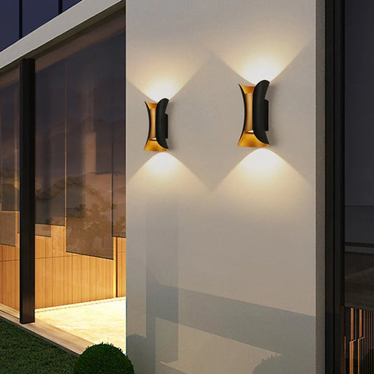 Wall Light – Black & Gold Finish, IP65 Waterproof & Up & Down LED