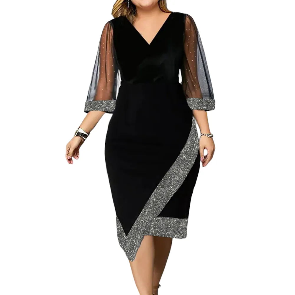 Chic Plus-Size Fall Party Dress - Elegant Autumn Evening Wear for Curvy Women