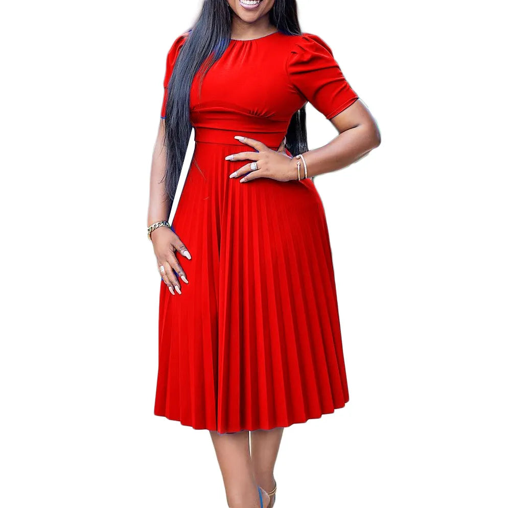 Chic Plus-Size Elegant Pleated Dress for Women - Flattering Fit & Stylish Design