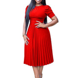 Chic Plus-Size Elegant Pleated Dress for Women - Flattering Fit & Stylish Design