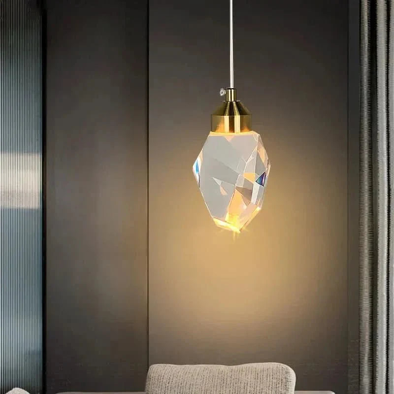 Crystal LED Pendant Light – Faceted K9 Shade, Gold Finish, Warm & Cool White