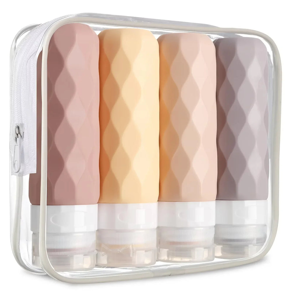 Silicone Travel Bottle Set – 4×90ml, Leak-Proof & Toiletry Bag