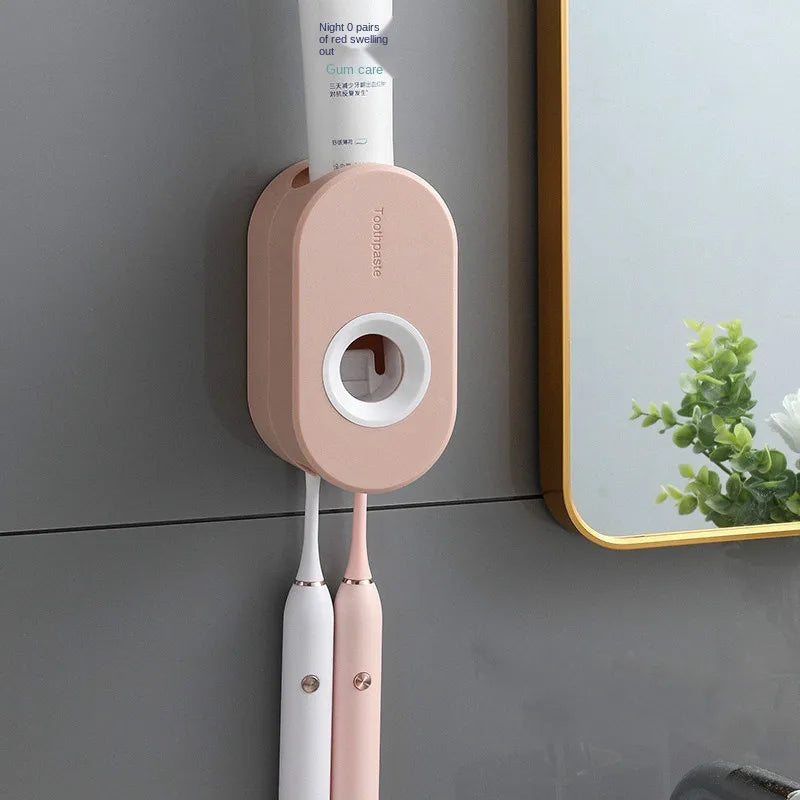 Automatic Toothpaste Dispenser – Wall-Mounted, No-Drill Adhesive & Toothbrush Holders