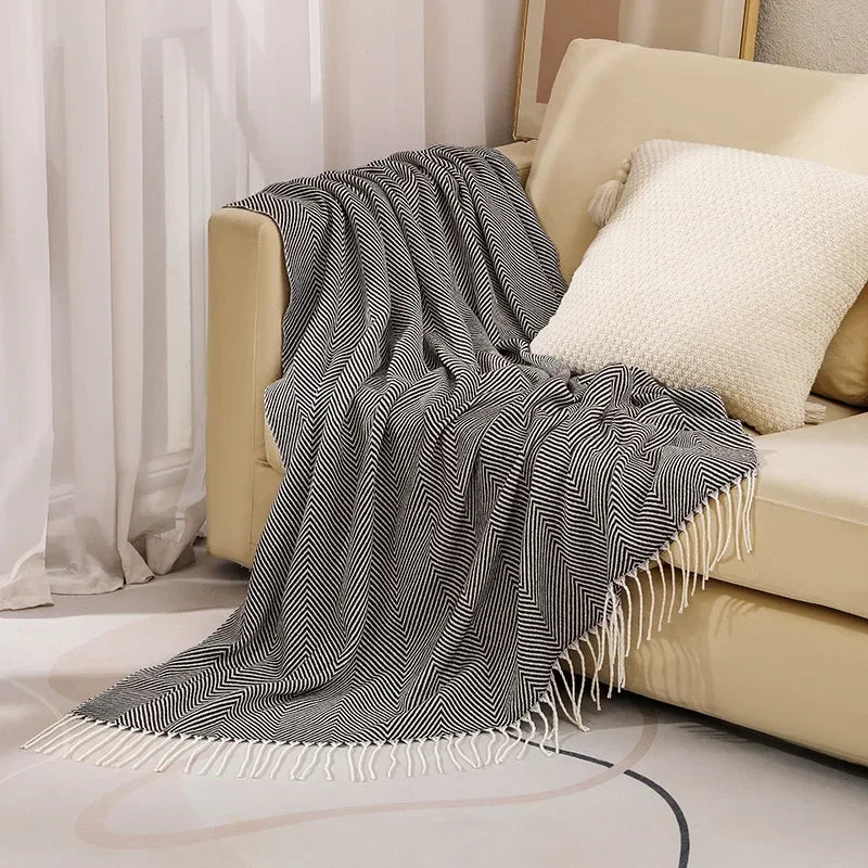 Striped Cotton Throw Blanket – 100% Cotton, Fringed, 127×172cm & 130×220cm