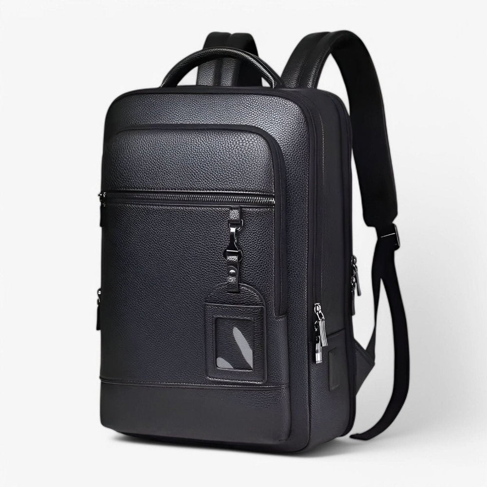 Men's Leather Laptop Backpack – USB Charging Port, 15.6-Inch Sleeve & PU Leather