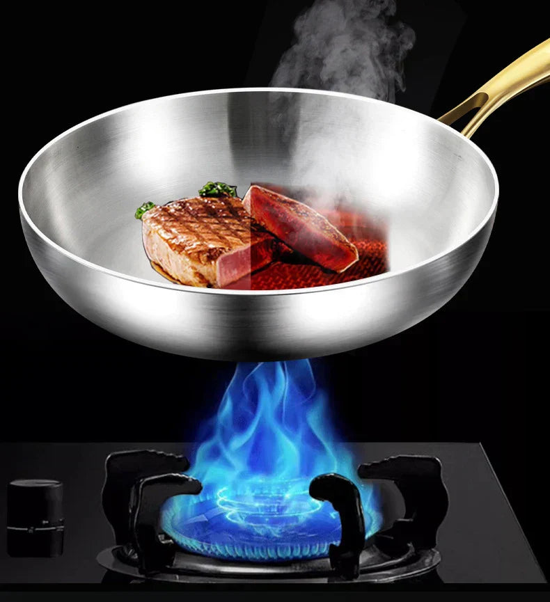 316 Stainless Steel Frying Pan – 7-Ply Uncoated, Gas & Induction Compatible