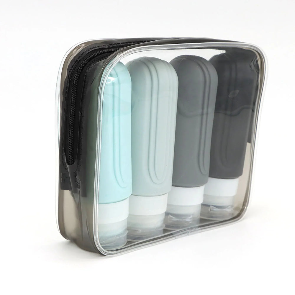 Silicone Travel Bottle Set – 4×90ml, Leak-Proof & Toiletry Bag