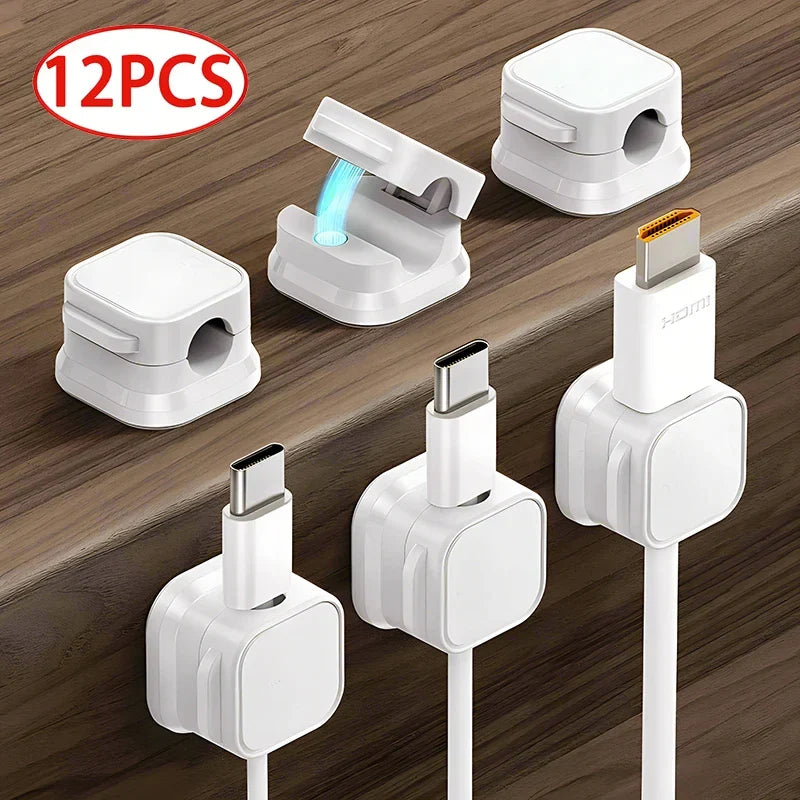 Magnetic Cable Organizer Set – Self-Adhesive, 12-Pack & Desk Cable Clips