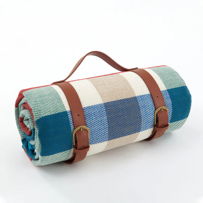 Waterproof Picnic Blanket – PEVA Backing, Foam Padded & Leather Carry Strap