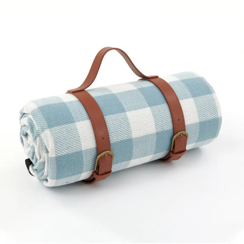 Waterproof Picnic Blanket – PEVA Backing, Foam Padded & Leather Carry Strap
