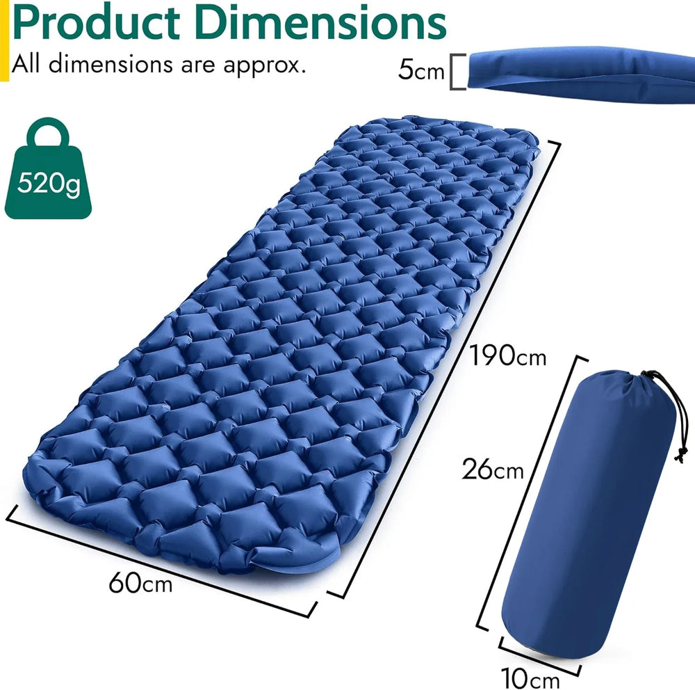 Ultralight Inflatable Sleeping Pad – 520 g, 190×60 cm & Compact Pack Size