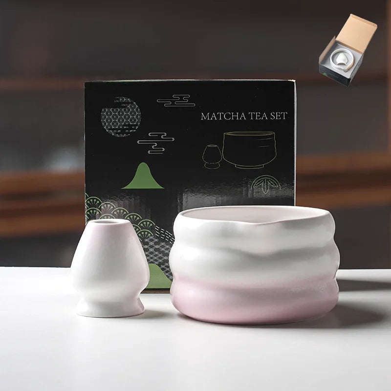 Japanese Matcha Bowl Set Green 550ml Ceramic with Spout for Tea Ceremony