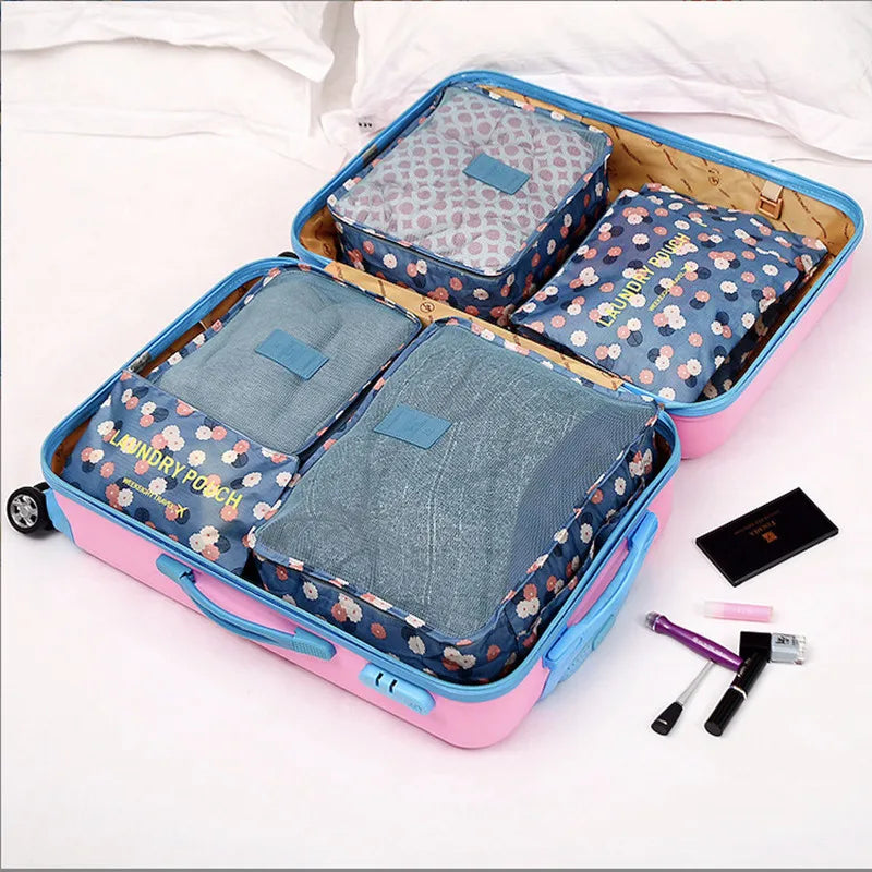 6-Piece Packing Cube Set – Waterproof Polyester, Breathable Mesh & Suitcase Organizer