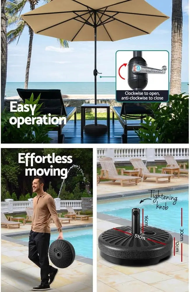 2.7m Outdoor Umbrella with Pole Stand - Solira (UV & Water Resistant)