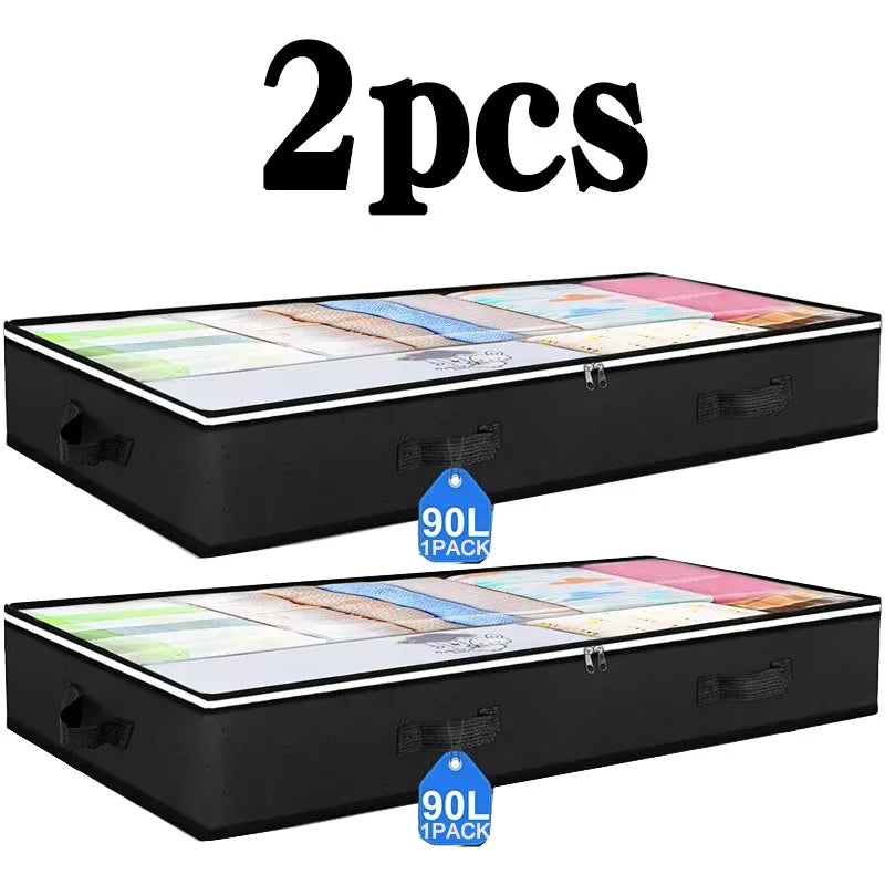 Under-Bed Storage Bags 2-Pack – 90L Each, Clear Zip Lid & Foldable